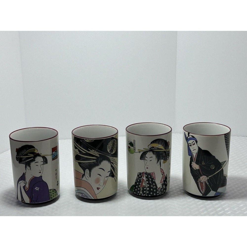 4 Vintage Japanese Women/Man Handleless Coffee Tea Mugs‎